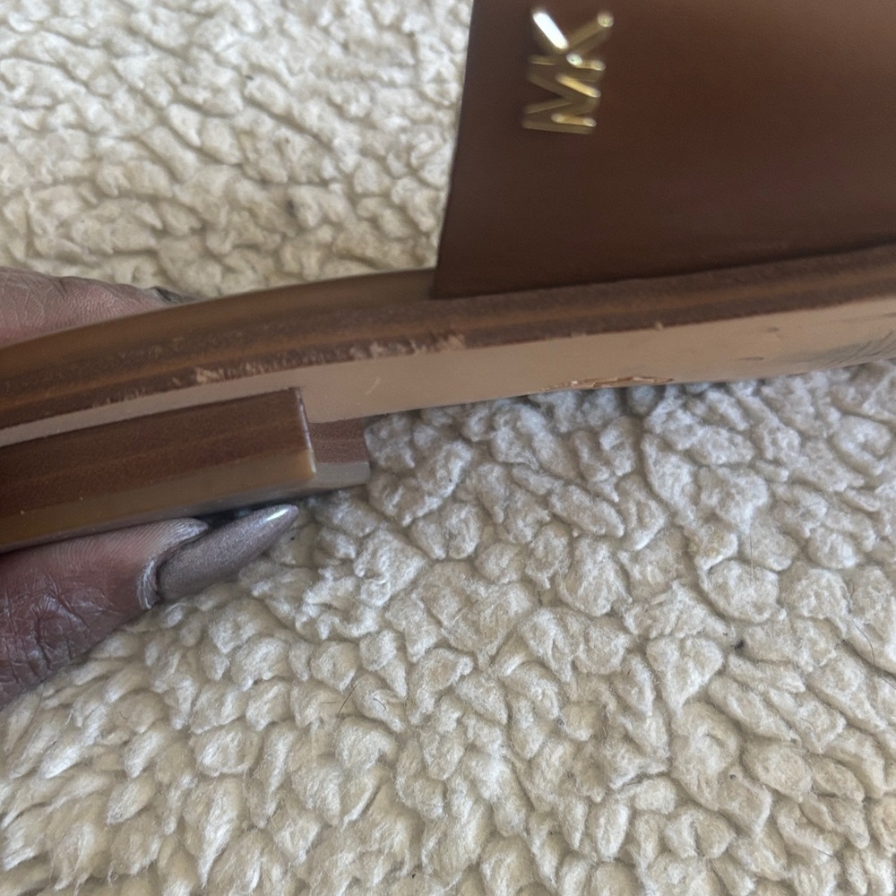 Michael Kors Tan Leather Slide Sandals - Picture 4 of 4